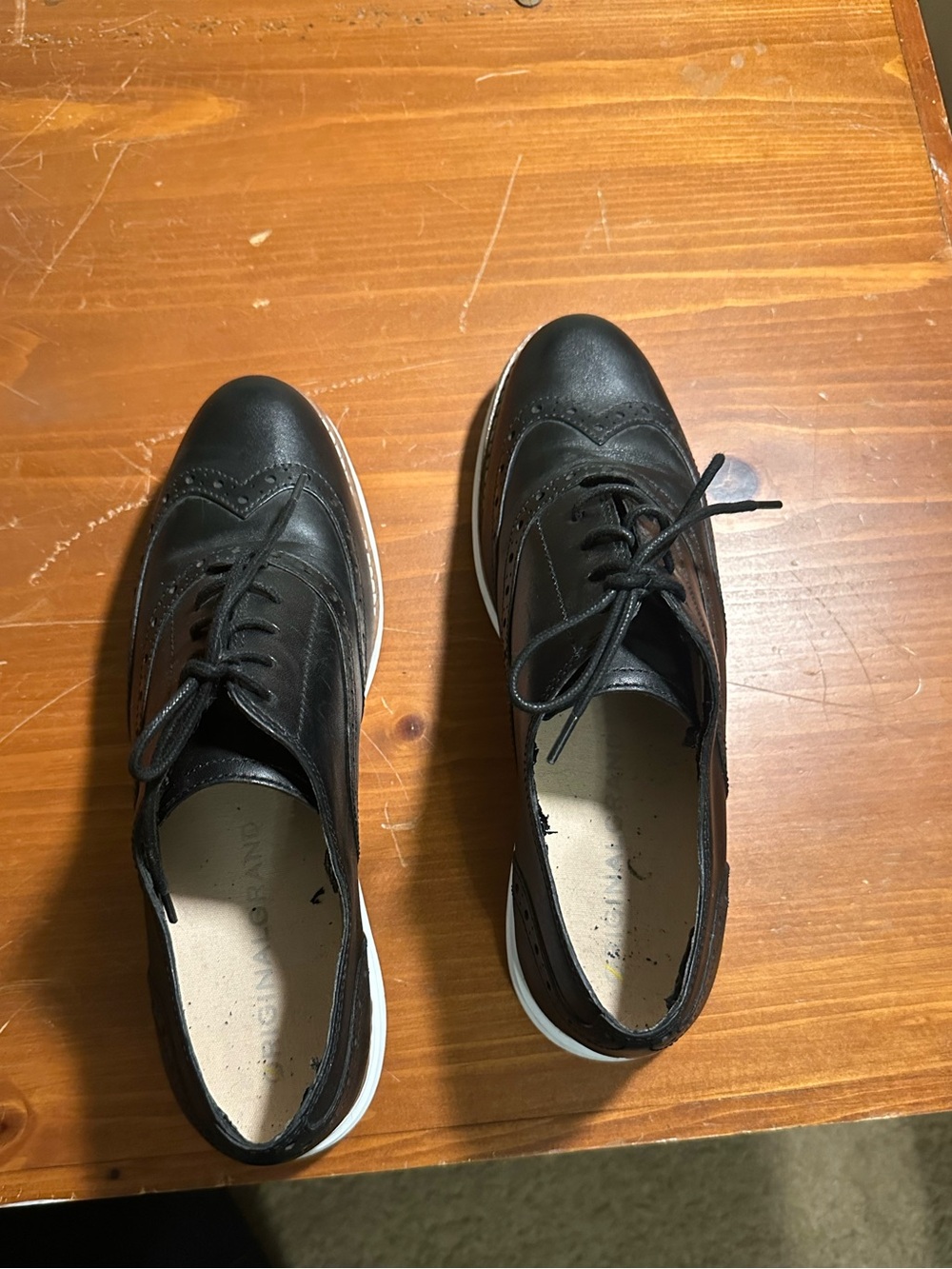 Cole Haan Black Leather Wingtip Loafers with White Sole